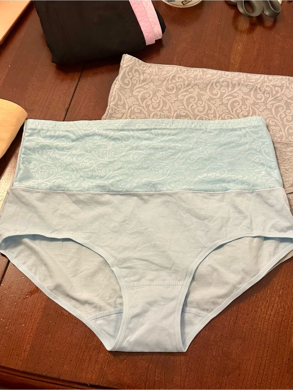 5 pairs of High-Waist Light Blue Lace-Panel Cotton Briefs